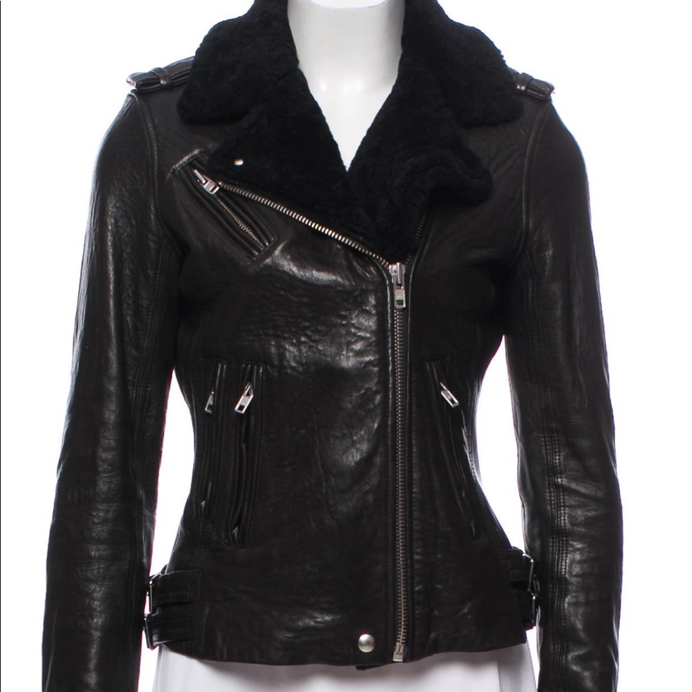 IRO Black Shearling & Lamb Leather Biker Jacket. FR 38, US M.